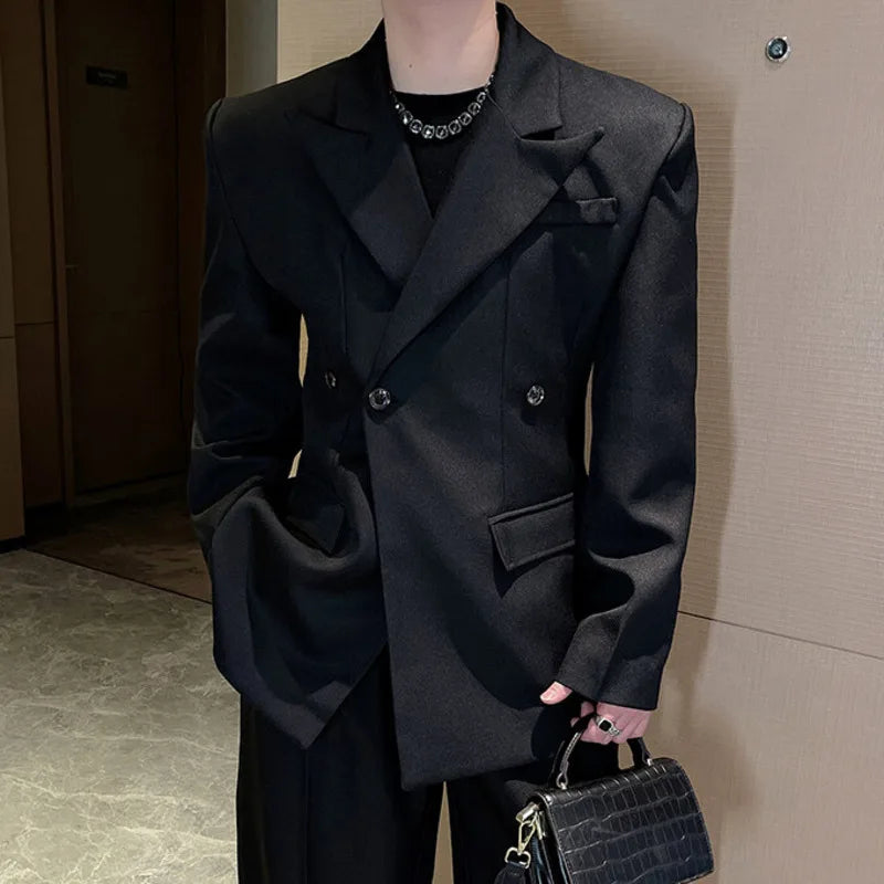 Men's Blazers New Solid Color Threedimensional Shoulder Design Spring Men Clothing Stylish Lapel Suit Jacket Club 9W1418