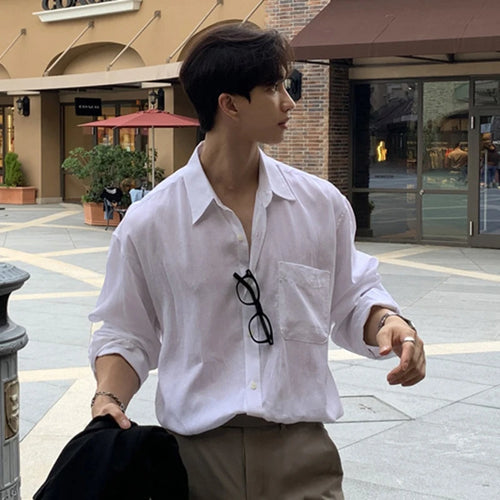 Load image into Gallery viewer, Korean Style Men&#39;s Shirts Turn-down Collar Solid Color Long Sleeve Single Breasted Pockets Design Male Tops New 2025 9C9306
