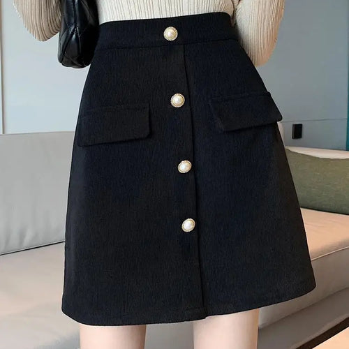 Load image into Gallery viewer, Autumn Winter New Black Pink Corduroy High Waisted Mini Skirt Women Korean Fashion Brown Large Size Short Skirt Simplicity Trend
