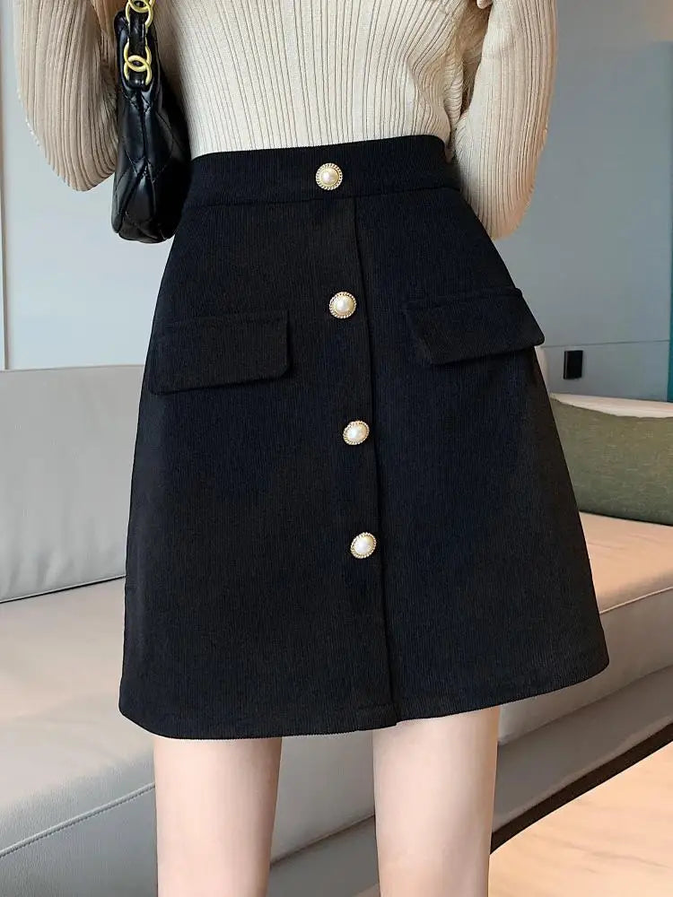 Autumn Winter New Black Pink Corduroy High Waisted Mini Skirt Women Korean Fashion Brown Large Size Short Skirt Simplicity Trend