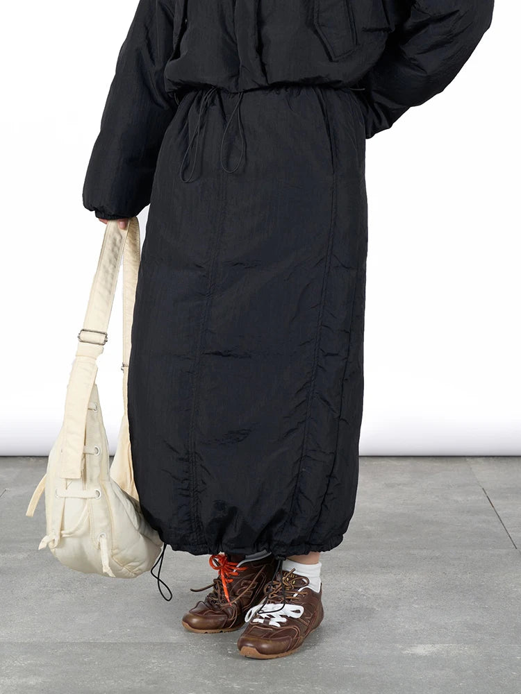 High Waist Beige Drawstring Shaped Warm Duck Down Half-body Skirt Women Fashion Tide New Autumn Winter 2025 1DH7468