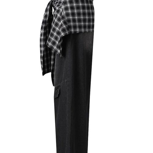 Load image into Gallery viewer, High Waist Blue Denim Plaid Bandage Casual Wide Leg Jeans New Women Trousers Fashion Tide Spring Autumn 2025 CPG3008
