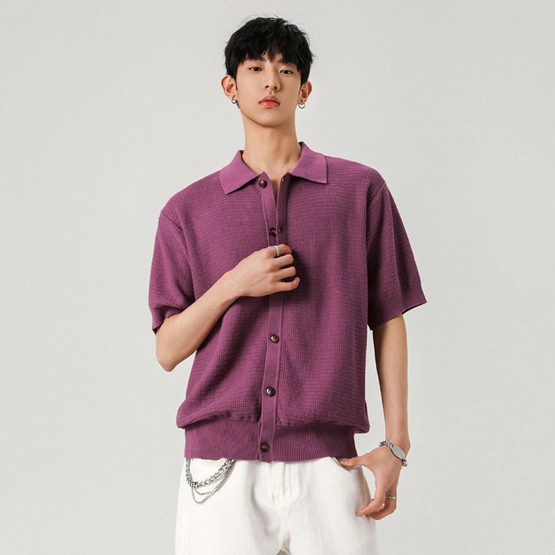 Men's Shirts New Kroean Turn-down Collar Button Tide Open Single Breasted Solid Color Short Sleeve Shirt Spring 2025 9W1384