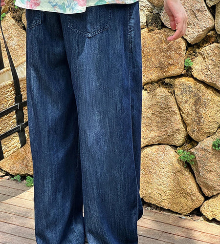 High Waist Blue Denim Thin Casual Pocket Wide Leg Jeans New Women Trousers Fashion Tide Spring Autumn 2025 1DJ1212