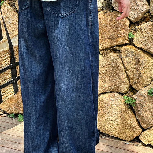 Load image into Gallery viewer, High Waist Blue Denim Thin Casual Pocket Wide Leg Jeans New Women Trousers Fashion Tide Spring Autumn 2025 1DJ1212
