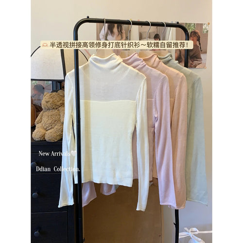 Load image into Gallery viewer, Retro Korean Version Women Solid Patchwork Elegant Knitted High Neck Sweater Autumn Winter Slim Pullovers Tops Simplicity Trendy
