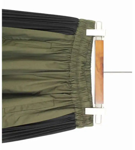 High Elastic Waist Green Pleated Color-block Long Wide Leg Pants New Trousers Women Fashion Spring Autumn 2025 1DJ0126