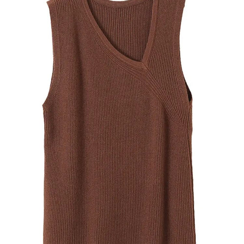 Load image into Gallery viewer, Slim Tank Tops For Women Skew Collar Sleeveless Solid Minimalist Knitting Vests Female Clothing Style Fashion
