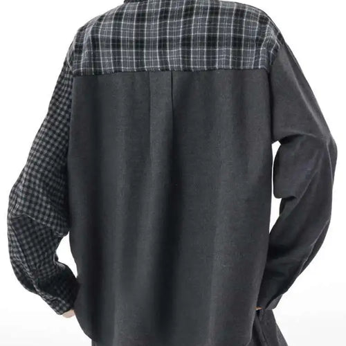 Load image into Gallery viewer, Women Color-block Black Plaid Big Size Blouse New Lapel Long Sleeve Loose Shirt Fashion Tide Spring Autumn 2025 1DH3220
