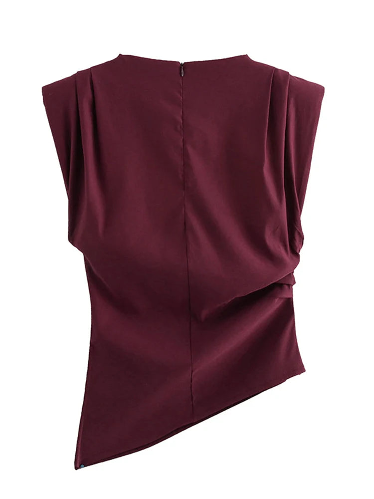 New European and American fashion simple pleated decorative shoulderless top