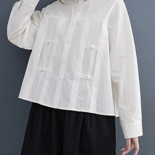 Load image into Gallery viewer, Women Black Vintage Buckle Big Size Elegant Blouse New Lapel Long Sleeve Shirt Fashion Tide Spring Autumn 2025 1DH6749
