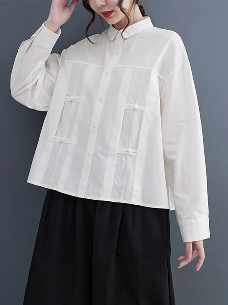 Women Black Vintage Buckle Big Size Elegant Blouse New Lapel Long Sleeve Shirt Fashion Tide Spring Autumn 2025 1DH6749