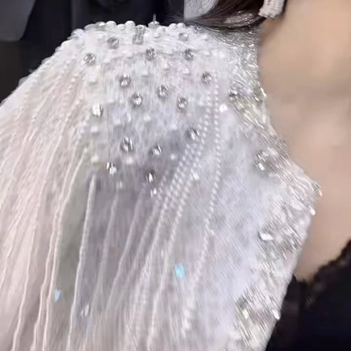 Load image into Gallery viewer, Solid Spliced Diamonds Two Piece Set For Women O Neck Long Sleeve Coat High Wist Temperament Skirt Sets Female New
