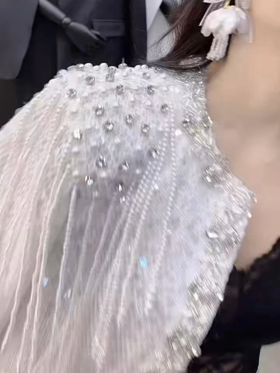 Solid Spliced Diamonds Two Piece Set For Women O Neck Long Sleeve Coat High Wist Temperament Skirt Sets Female New