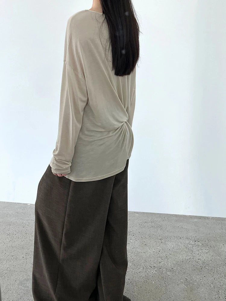 Women White Thin Bandge Perspective Big Size T-shirt New Round Neck Long Sleeve Fashion Tide Spring Autumn 2025 1DJ1303