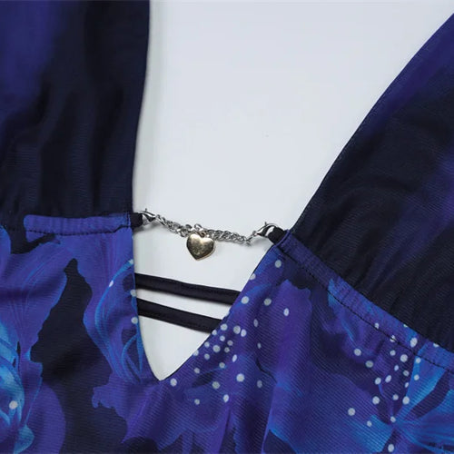 Load image into Gallery viewer, Deep V Neck Print Sexy Maxi Dress Women Gown Blue Halter Sleeveless Backless High Waist Split Long Dress Clubwear
