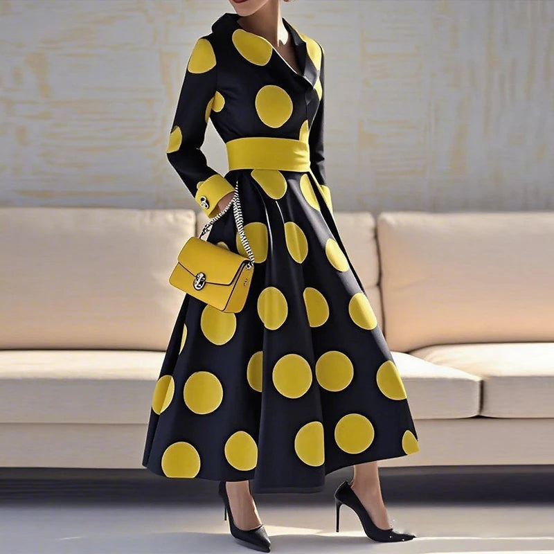 Women's 1950s Vintage Polka Dot Audrey Long Dress Autumn 2025 Long Sleeve Party Cocktail Elegant Maxi Dress for Woman