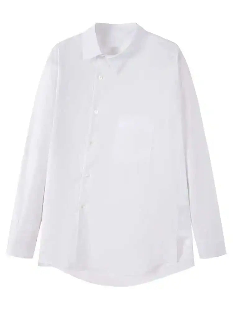 Women White Irregular Big Size Blouse New Lapel Long Sleeve Loose Fit Shirt Fashion Tide Spring Autumn 2025 1DF6809