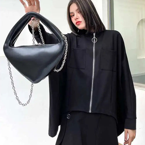 Load image into Gallery viewer, Loose Fit Black Big Size Casual Jacket New Stand Collar Long Batwing Sleeve Women Coat Fashion Spring Autumn 2025 1DF0668
