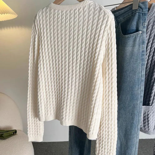 Load image into Gallery viewer, Women Knit Sweater Cardigan With Pockets Early Autumn Lady Long Sleeve Elegant O-neck Retro Short Knitwear Top C-145
