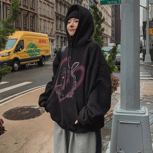 Load image into Gallery viewer, Grunge Gothic Oversized Hoodie Women Vintage Graphic Print Autumn Pullover Hooded Pockets Halloween Sweatshirt Jumper
