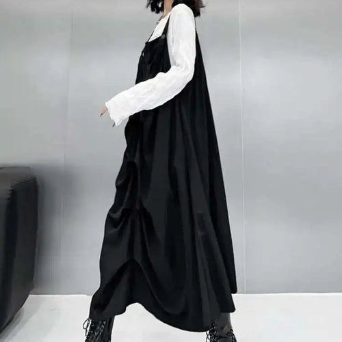 Load image into Gallery viewer, Women Black Pleated Irregular Big Size Strap Dress New Square Collar Sleeveless Fashion Tide Spring Autumn 2025 1DH6829
