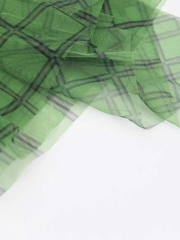 High Elastic Waist Green Plaid Irregular Long Casual Half-body Skirt Women Fashion Tide New Spring Autumn 2025 2A47406
