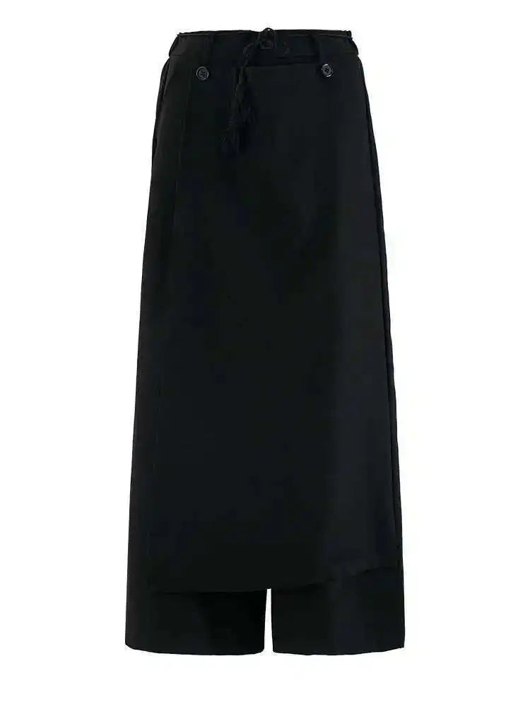 High Elastic Waist Black Irregular Bandage Long Wide Leg Pants New Trousers Women Fashion Tide Spring Autumn 2025 CPG2302