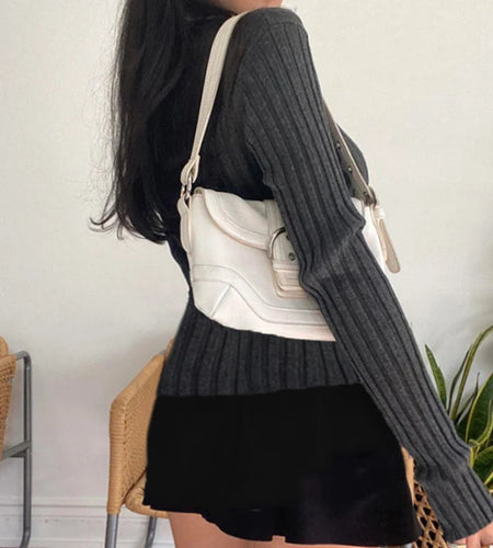 Fashion Fold Patched Slim Autumn Pullover Women Tops Buttons Leisure Knit Contrast Preppy Style T shirt Korean Cloth