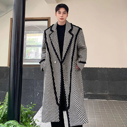 Load image into Gallery viewer, Winter Men&#39;s Woolen Long Coat Thickened Weave Twill Lapel Wool OverCoat Korean Style Windbreaker Trend Autumn 9C3302
