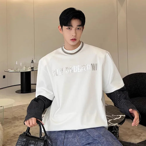 Load image into Gallery viewer, Men&#39;s Sweatshirt New Korean Striped Top Fashion Long Sleeve Splicing Pyrographic Summer Loose Niche Male Clothing 9W1581
