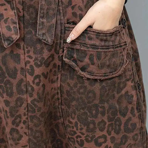 Load image into Gallery viewer, High Waist Leopard Print Denim Pocket Big Size Overalls Wide Leg Jeans New Women Fashion Tide Spring Autumn 2025 1DH6428
