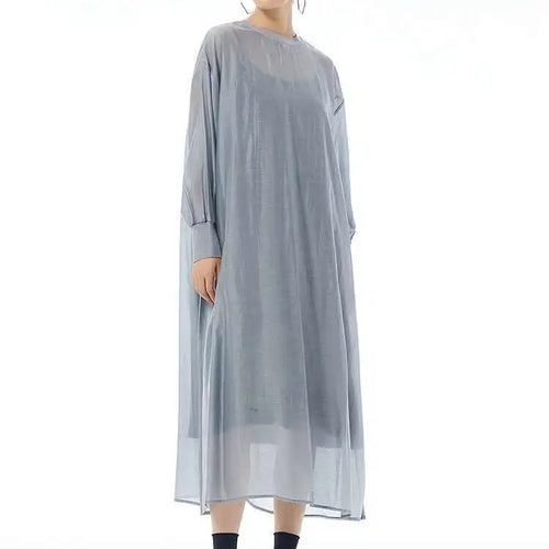 Load image into Gallery viewer, Women Khaki Mesh Perspective Big Size Thin Dress New Round Neck Long Sleeve Fashion Tide Spring Autumn 2025 1DH7412
