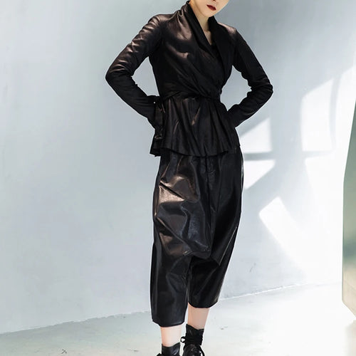 Load image into Gallery viewer, High Elastic Waist Black Leather Long Harem Trousers New Loose Fit Pants Women Fashion Tide Spring Autumn 2025 1DE3072
