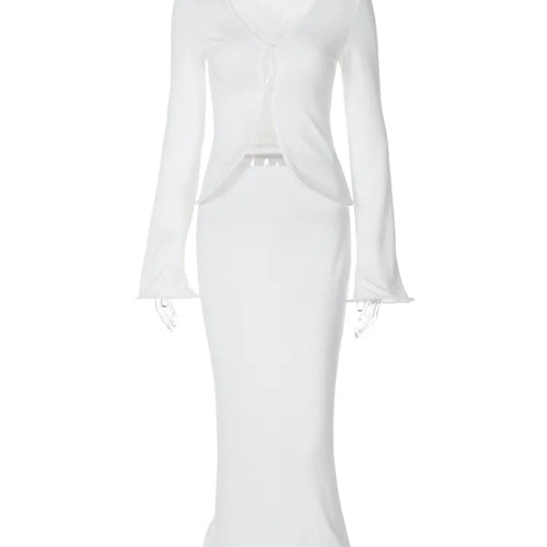 Load image into Gallery viewer, Elegant Sexy Skirt Two Piece Sets Women Autumn New V Neck Long Sleeve T-shirt And Long Skirt Matching Two Piece Sets
