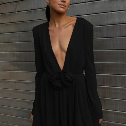 Load image into Gallery viewer, Sexy Deep V Long Sleeved 3D Floral Dress For Women 2024 Autumn New Fashion Pullover Skinny Mini Dress Party Clubwear
