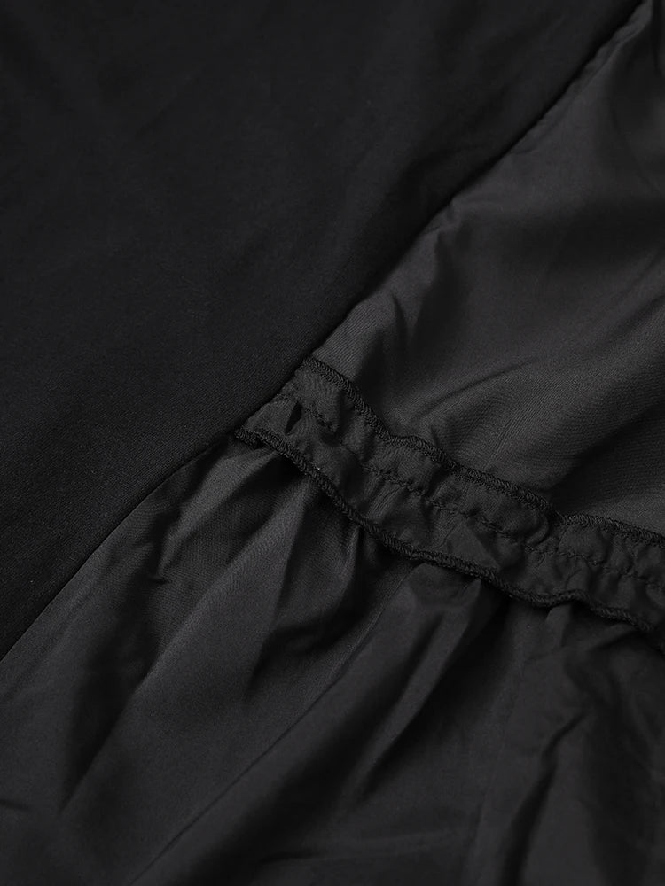 Women Black Ruffles Irregular Big Size Mini Dress New Round Neck Short Sleeve Fashion Tide Spring Summer 2025 1DH9574