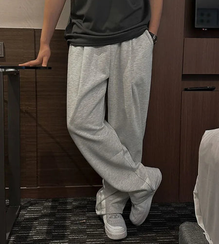 Men's Sweatpants New Summer Loose Pants Korean Solid Color Trendy Straight Leg Style Elastic Waist Male Bottoms 9W1618