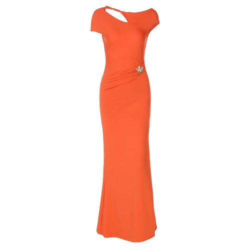 Load image into Gallery viewer, Hollow Out Backless Sexy Maxi Dress For Women Fashion Metal Buckle Solid Short Sleeve High Waist Slim Fit Long Dress
