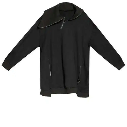 Load image into Gallery viewer, Loose Fit Black Zipper Irregular Sweatshirt New Turtleneck Long Sleeve Women Big Size Fashion Spring Autumn 2025 1DH0576
