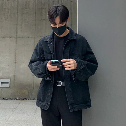 Load image into Gallery viewer, High Street Men&#39;s Denim Jackets Turn-down Collar Solid Color Casual Tops Trendy Single Breasted Loose Male Coats New 9C9002
