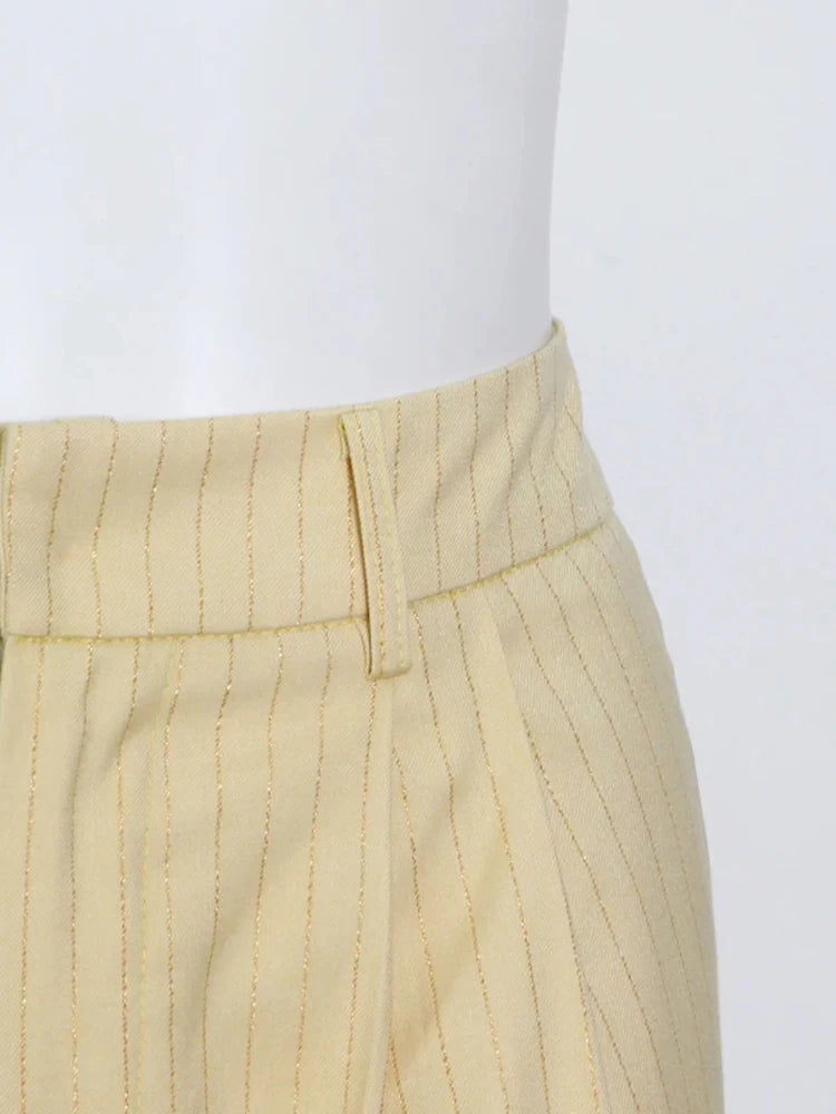 Striped Casual Minimalist Straight Pants For Women High Waist Patchwork Zipper Irregualr Hem Trouser Female Fashion