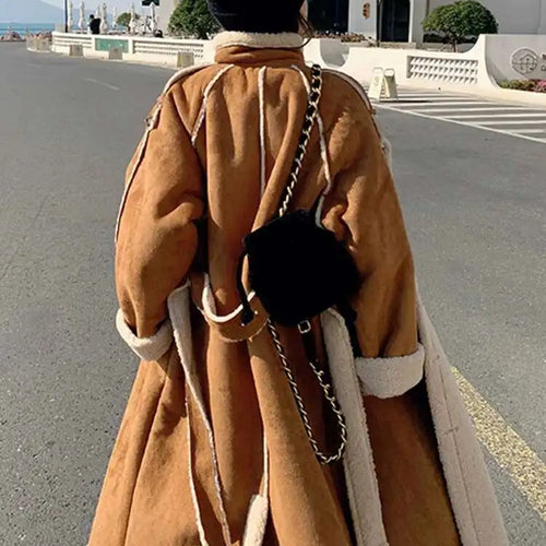 Load image into Gallery viewer, Camel Thick Big Size Long Lambswool Jacket New Stand Collar Long Sleeve Women Coat Fashion Tide Autumn Winter 2025 1DH8605
