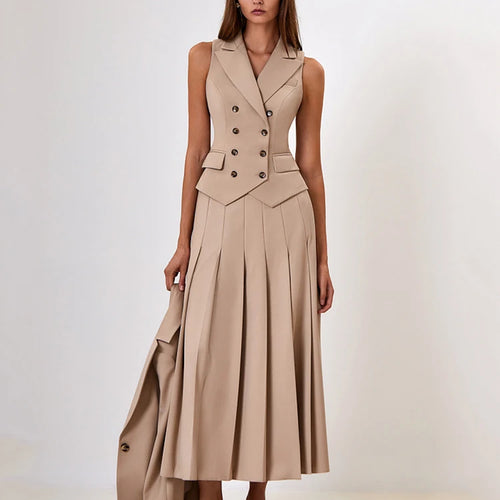 Load image into Gallery viewer, Fashion Slim Button Vest Long Skirt Women Two-piece Set Tight Vest Pleated Skirt Set Elegant Streetwear 2024 Autumn Set
