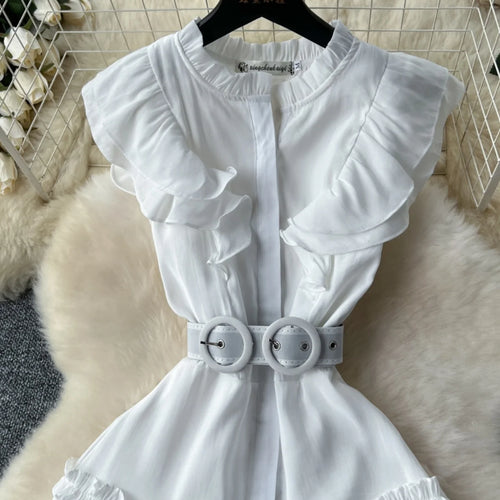 Load image into Gallery viewer, Vintage New Summer Women Black Evening Party Ruffle Edge Long Dress French White Elegant Sleeveless Slim Prom Pleated Vest Dress
