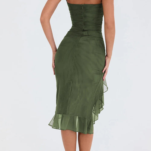 Load image into Gallery viewer, Elegant Ruffle Ruched Midi Dress For Women Robe Summer New Backless Sleeveless Irregular Club Party Sexy Dress Vestido
