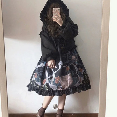 Load image into Gallery viewer, Lolita Cute Jacket Women Japanese Sweet Ruffles Kawaii Coat Tops Thicked Warm Cropped Hooded  2025 Chaqueta Mujer
