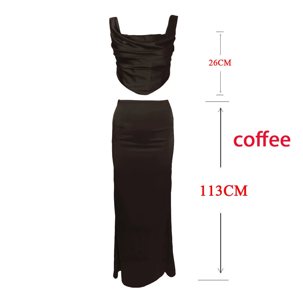 Summer Sets for Women 2 Pieces Corset Top and Long Skirt Coffee Wedding Guest Dress Elegant New in Matching Sets