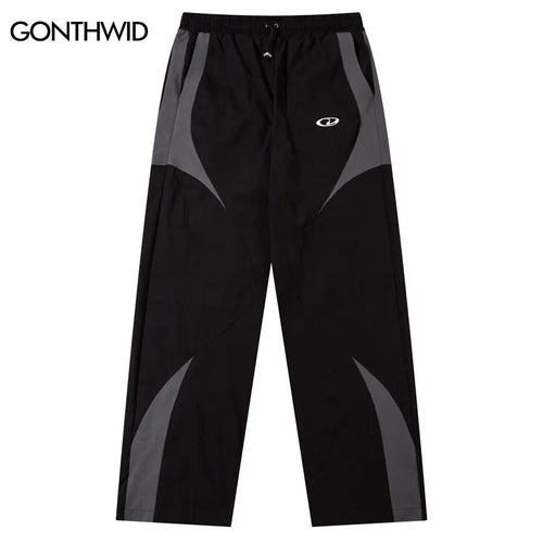 Load image into Gallery viewer, Men Vintage Black Sports Pants Y2K Vintage Patchwork Joggers Baggy Pants Hip Hop Casual Drawstring Waist Quick Drying Trousers
