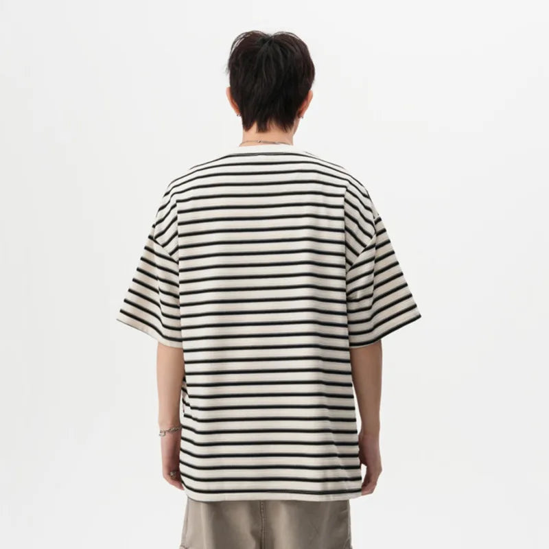 Men's T-shirts New Summer Fashion Striped Design Round Neck Short Sleeve Trendy Clothing Male Causal Pullover Tees 9W1666